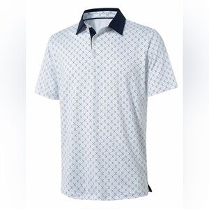 Men's Printed Golf Shirts-White Navy Club Size: XL